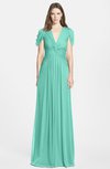 ColsBM Rosie Mint Green Elegant A-line V-neck Short Sleeve Zip up Bridesmaid Dresses
