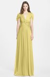 ColsBM Rosie Misted Yellow Elegant A-line V-neck Short Sleeve Zip up Bridesmaid Dresses