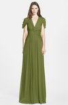 ColsBM Rosie Olive Green Elegant A-line V-neck Short Sleeve Zip up Bridesmaid Dresses