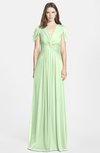 ColsBM Rosie Pale Green Elegant A-line V-neck Short Sleeve Zip up Bridesmaid Dresses