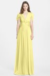 ColsBM Rosie Pastel Yellow Elegant A-line V-neck Short Sleeve Zip up Bridesmaid Dresses
