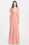 ColsBM Rosie Peach Elegant A-line V-neck Short Sleeve Zip up Bridesmaid Dresses