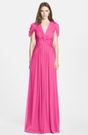 ColsBM Rosie Rose Pink Elegant A-line V-neck Short Sleeve Zip up Bridesmaid Dresses