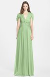 ColsBM Rosie Sage Green Elegant A-line V-neck Short Sleeve Zip up Bridesmaid Dresses