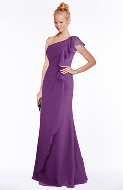 ColsBM Hope Dahlia Gorgeous Trumpet One Shoulder Zip up Chiffon Floor Length Bridesmaid Dresses
