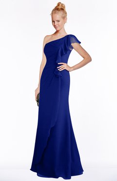 ColsBM Hope Electric Blue Gorgeous Trumpet One Shoulder Zip up Chiffon Floor Length Bridesmaid Dresses