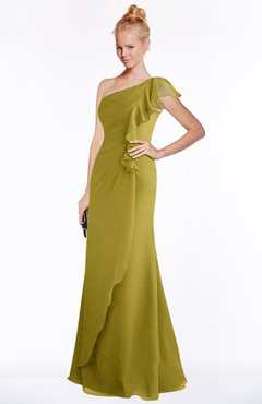ColsBM Hope Golden Olive Gorgeous Trumpet One Shoulder Zip up Chiffon Floor Length Bridesmaid Dresses