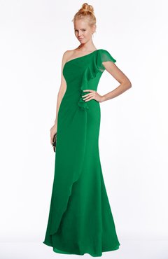 ColsBM Hope Green Gorgeous Trumpet One Shoulder Zip up Chiffon Floor Length Bridesmaid Dresses