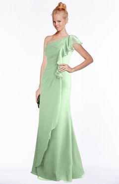 ColsBM Hope Light Green Gorgeous Trumpet One Shoulder Zip up Chiffon Floor Length Bridesmaid Dresses