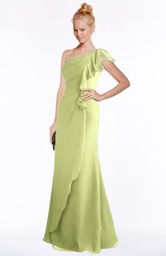 ColsBM Hope Lime Green Gorgeous Trumpet One Shoulder Zip up Chiffon Floor Length Bridesmaid Dresses
