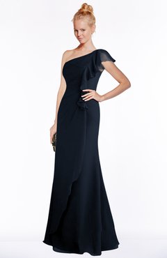 ColsBM Hope Navy Blue Gorgeous Trumpet One Shoulder Zip up Chiffon Floor Length Bridesmaid Dresses