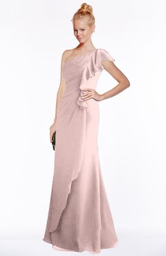 ColsBM Hope Pastel Pink Gorgeous Trumpet One Shoulder Zip up Chiffon Floor Length Bridesmaid Dresses