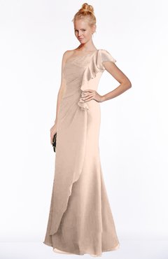 ColsBM Hope Peach Puree Gorgeous Trumpet One Shoulder Zip up Chiffon Floor Length Bridesmaid Dresses