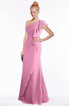 ColsBM Hope Pink Gorgeous Trumpet One Shoulder Zip up Chiffon Floor Length Bridesmaid Dresses
