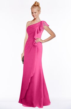 ColsBM Hope Rose Pink Gorgeous Trumpet One Shoulder Zip up Chiffon Floor Length Bridesmaid Dresses