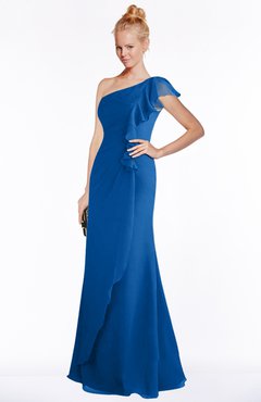 ColsBM Hope Royal Blue Gorgeous Trumpet One Shoulder Zip up Chiffon Floor Length Bridesmaid Dresses