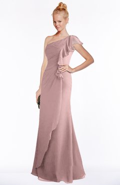 ColsBM Hope Silver Pink Gorgeous Trumpet One Shoulder Zip up Chiffon Floor Length Bridesmaid Dresses