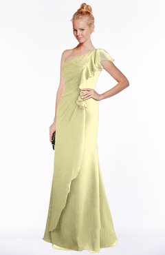 ColsBM Hope Soft Yellow Gorgeous Trumpet One Shoulder Zip up Chiffon Floor Length Bridesmaid Dresses