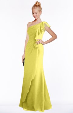 ColsBM Hope Yellow Iris Gorgeous Trumpet One Shoulder Zip up Chiffon Floor Length Bridesmaid Dresses