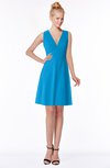 ColsBM Rivka Cornflower Blue Glamorous Fit-n-Flare V-neck Zip up Chiffon Knee Length Bridesmaid Dresses