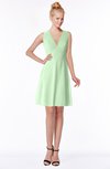ColsBM Rivka Light Green Glamorous Fit-n-Flare V-neck Zip up Chiffon Knee Length Bridesmaid Dresses