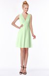 ColsBM Rivka Pale Green Glamorous Fit-n-Flare V-neck Zip up Chiffon Knee Length Bridesmaid Dresses