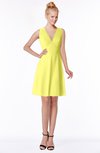 ColsBM Rivka Pale Yellow Glamorous Fit-n-Flare V-neck Zip up Chiffon Knee Length Bridesmaid Dresses