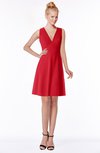 ColsBM Rivka Red Glamorous Fit-n-Flare V-neck Zip up Chiffon Knee Length Bridesmaid Dresses