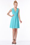 ColsBM Rivka Turquoise Glamorous Fit-n-Flare V-neck Zip up Chiffon Knee Length Bridesmaid Dresses