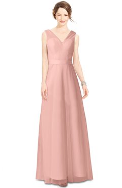 ColsBM Gayle Light Coral Classic V-neck Sleeveless Floor Length Bow Bridesmaid Dresses