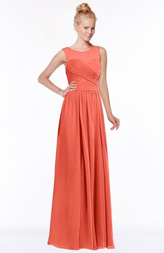 ColsBM Kyra Living Coral Glamorous A-line Jewel Sleeveless Chiffon30 Ruching Bridesmaid Dresses