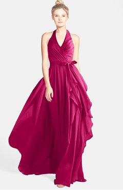 ColsBM Anya Beetroot Purple Glamorous A-line Sleeveless Zip up Chiffon Ribbon Bridesmaid Dresses