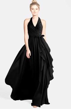 ColsBM Anya Black Glamorous A-line Sleeveless Zip up Chiffon Ribbon Bridesmaid Dresses