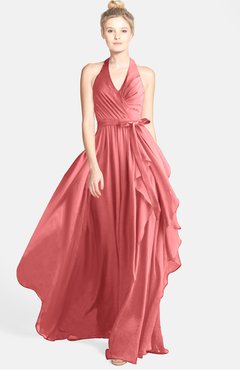 ColsBM Anya Coral Glamorous A-line Sleeveless Zip up Chiffon Ribbon Bridesmaid Dresses
