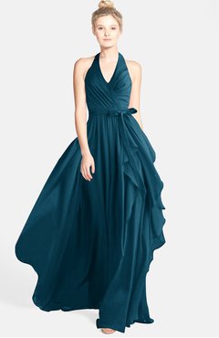 ColsBM Anya Moroccan Blue Glamorous A-line Sleeveless Zip up Chiffon Ribbon Bridesmaid Dresses
