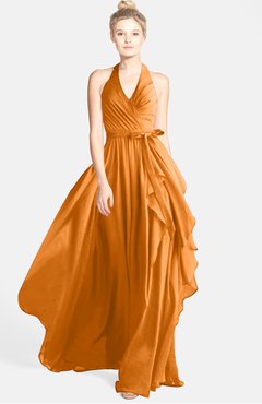 ColsBM Anya Orange Glamorous A-line Sleeveless Zip up Chiffon Ribbon Bridesmaid Dresses