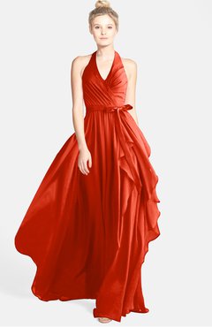 ColsBM Anya Persimmon Glamorous A-line Sleeveless Zip up Chiffon Ribbon Bridesmaid Dresses