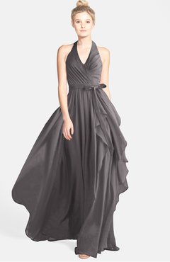 ColsBM Anya Ridge Grey Glamorous A-line Sleeveless Zip up Chiffon Ribbon Bridesmaid Dresses