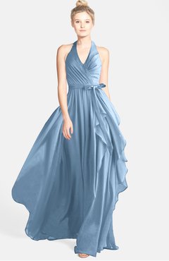 ColsBM Anya Sky Blue Glamorous A-line Sleeveless Zip up Chiffon Ribbon Bridesmaid Dresses