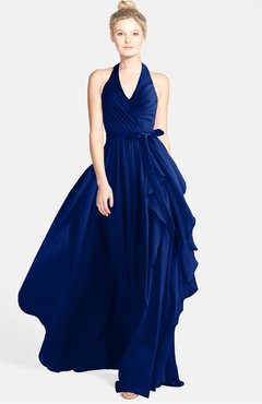 ColsBM Anya Sodalite Blue Glamorous A-line Sleeveless Zip up Chiffon Ribbon Bridesmaid Dresses