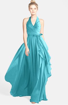ColsBM Anya Turquoise Glamorous A-line Sleeveless Zip up Chiffon Ribbon Bridesmaid Dresses