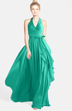 ColsBM Anya Viridian Green Glamorous A-line Sleeveless Zip up Chiffon Ribbon Bridesmaid Dresses