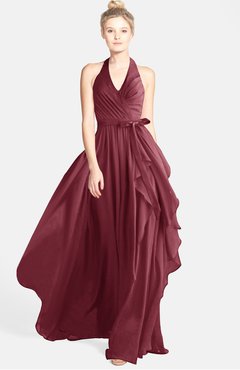 ColsBM Anya Wine Glamorous A-line Sleeveless Zip up Chiffon Ribbon Bridesmaid Dresses