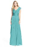 ColsBM Magnolia Lake Blue Gorgeous A-line V-neck Chiffon30 Floor Length Bridesmaid Dresses