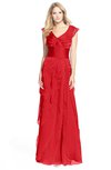 ColsBM Magnolia Red Gorgeous A-line V-neck Chiffon30 Floor Length Bridesmaid Dresses