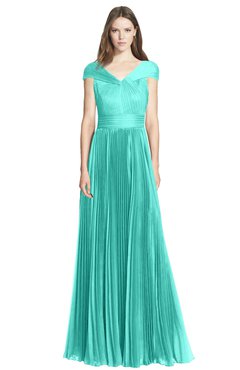 ColsBM Bryanna Blue Turquoise Classic Fit-n-Flare V-neck Short Sleeve Zip up Chiffon Bridesmaid Dresses