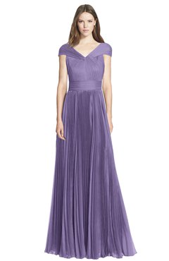 ColsBM Bryanna Chalk Violet Classic Fit-n-Flare V-neck Short Sleeve Zip up Chiffon Bridesmaid Dresses