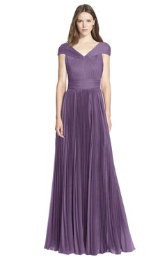 ColsBM Bryanna Chinese Violet Classic Fit-n-Flare V-neck Short Sleeve Zip up Chiffon Bridesmaid Dresses