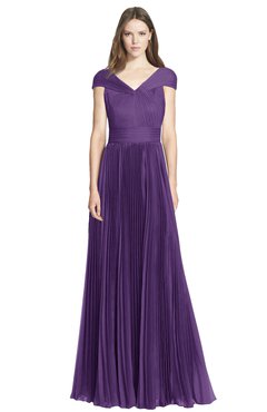 ColsBM Bryanna Dark Purple Classic Fit-n-Flare V-neck Short Sleeve Zip up Chiffon Bridesmaid Dresses