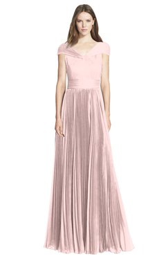 ColsBM Bryanna Pastel Pink Classic Fit-n-Flare V-neck Short Sleeve Zip up Chiffon Bridesmaid Dresses